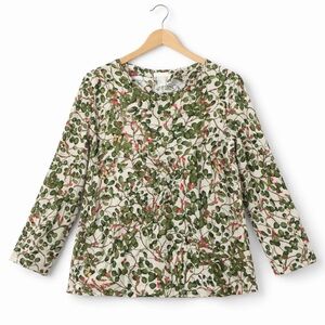 H&M Cream Floral Blouse Green Leaf Print Long Sleeve EUR 38 US 8